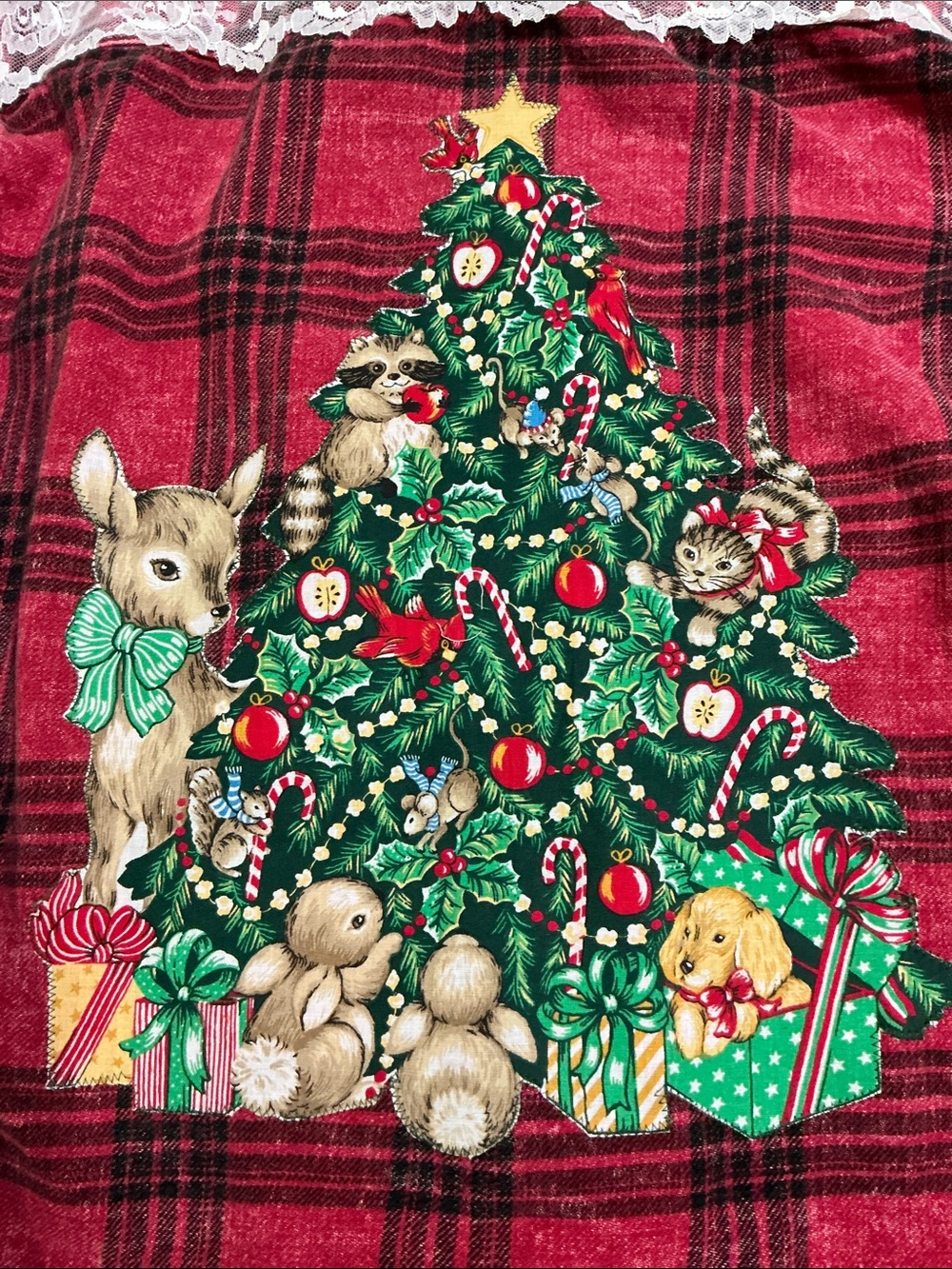 Christmas Kitsch Upcycled Top Tree Deer Star Racoon Bunny Holiday - Picture 3 of 15